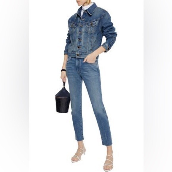 Khaite Alissa Crop Jeans Raw Hem Frayed Cotton Blend Blue Women's Size 28